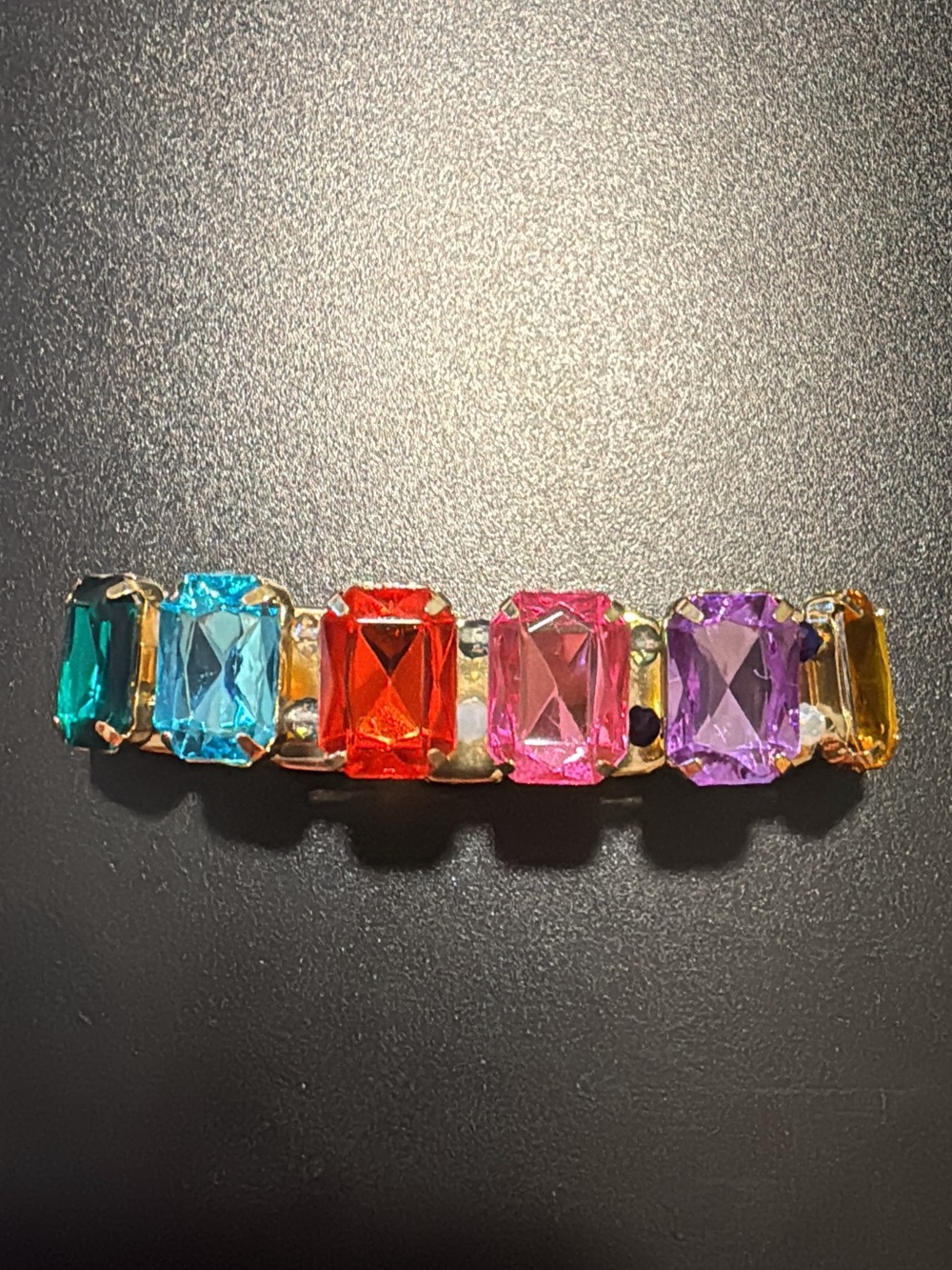 Multi-Color Crystal Barrette Hair Clip - Gold Setting